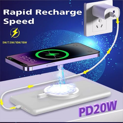 Magnetic Battery Pack for iPhone /17/16/15/14/13/12 Series, 10,000mAh Mag-Safe Battery Pack, Slim Mag-Safe Power Bank Charger, Power Bank Magnetic Charger for iPhone (White) - color: White