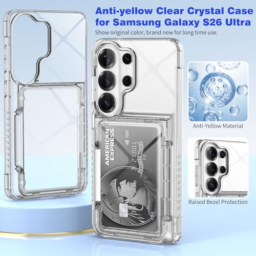 for Samsung S26 Ultra Wallet Case 4 Credit Card ID Holder Clear Flip | Cover for Galaxy S26 Ultra Kickstand Card Holder Slot for Men Women Shockproof Dual Layer TPU Hard Shell Protective Bumper - size: for Galaxy S26 Ultra, 6.9“
