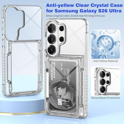 for Samsung S26 Ultra Wallet Case 4 Credit Card ID Holder Clear Flip | Cover for Galaxy S26 Ultra Kickstand Card Holder Slot for Men Women Shockproof Dual Layer TPU Hard Shell Protective Bumper - size: for Galaxy S26 Ultra, 6.9“