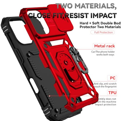 for iPhone 17 Case, with Slide Camera Cover HD Screen Protector [Military Grade 16ft. Drop Tested] Ring Holder Kickstand Protective Phone Case for Apple iPhone 17, Red - color: Red w/ Slide Camera 2nd gen. Military Grade