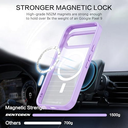 BENTOBEN for Google Pixel 9 Case [Compatible with Magsafe] Translucent Matte Magnetic Pixel 9 Case Slim Fit Shockproof Women Men Girls Boys Protective Phone Cases for Google Pixel 9 6.3", Light Purple - color: Light Purple