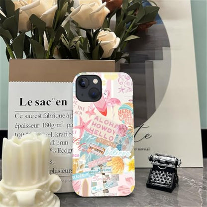 Case Compatible with iPhone 15, Cute Dual Layer Hybrid Phone Cover, Military Grade Drop Protection, Aesthetic Shockproof Phone Case for Women Girls, Pastel Pink Summer Collage - color: Pastel Pink Summer Collage, size: Iphone 15