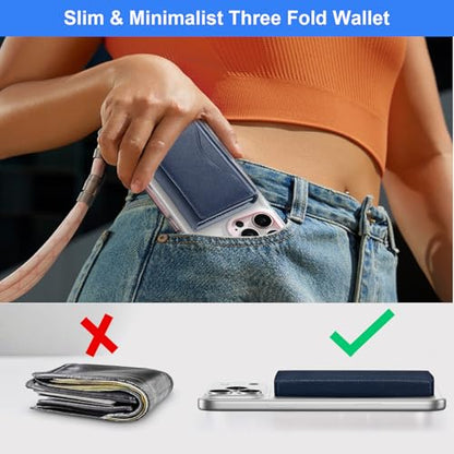 Adhesive Phone Wallet, 6 Card Holder with ID Window,Blue - color: Blue