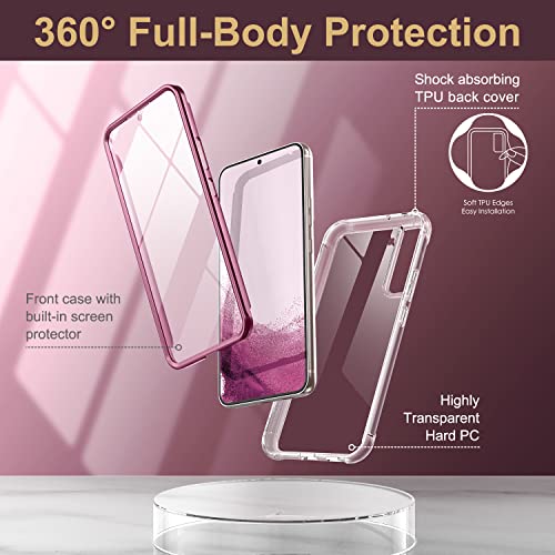 SURITCH for Samsung Galaxy S22+ Plus Clear Case 6.6" (Only), [Built-in Screen Protector] Full Body Protective Hard Shell+Soft TPU Phone Case for Samsung S22 Plus -(Dark Magenta Edge) - color: Dark Magenta Edge