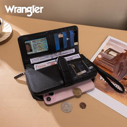 X Wrangler Women's Wallets Bifold Wristlet Wallets for Women Large Capacity Credit Card Wallet with ID Window - color: Black