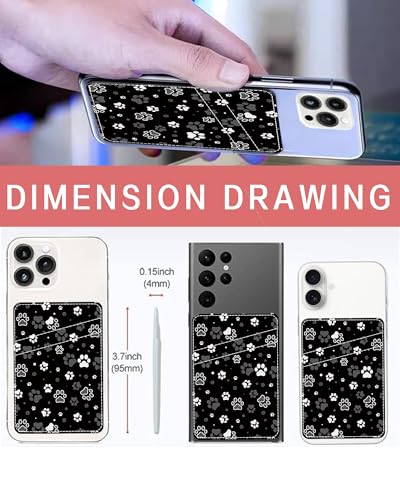 Phone Card Holder, Dual Pocket Leather Phone Wallet Adhesive Stick On, Cute Card Holder, Credit Card Holder for Phone Case Dog Paw Prints - color: Dog Paw Prints