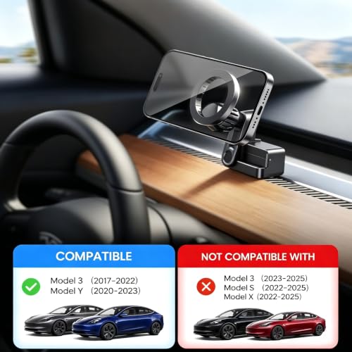 Tesla Phone Mount for Model Y Model 3 Air Vent, Compatible with MagSafe Car Mount, Model3 ModelY Smartphone Holder Accessories for iPhone 17 16 15 14 13 12 Series, Strong Magnetic