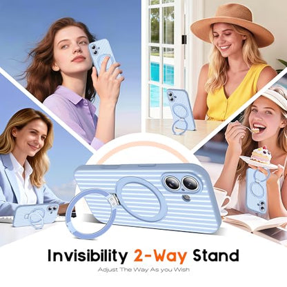 SKYLMW Striped Case for iPhone 17 with Stand,6.3" Blue/White | Aesthetic Striped,Magnetic Stand,Compatible with Mag-Safe,Silicone 17 Phone Case - color: Blue/White, size: Iphone 17
