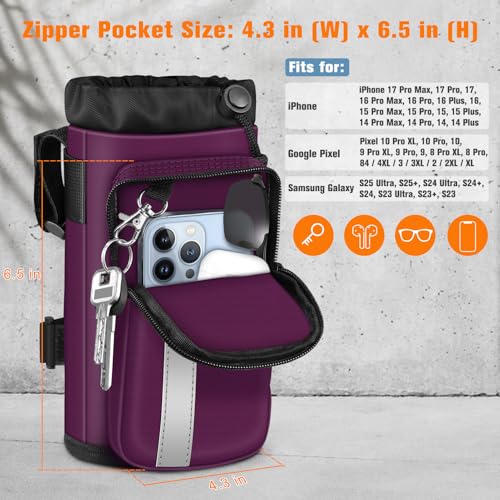 FINPAC Cup Holder for Bike, Universal Water Bottle Holder w/Phone Pockets - color: Purple