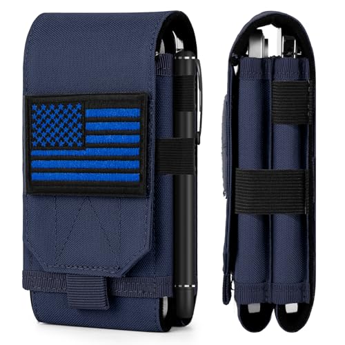 Dual Tactical Phone Pouch Molle Phone Holster Double Capacity Holder Universal Utility EDC Pouch for iPhone 17 Pro Max/17 Pro/16 Pro Max/16 Pro/15 Pro Max/15 - color: Deep Blue