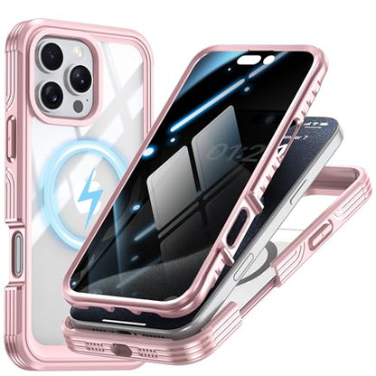 Magnetic Privacy Screen Case for iPhone 16 Pro with Full Body Protection - color: Pink, size: iPhone 16 Pro