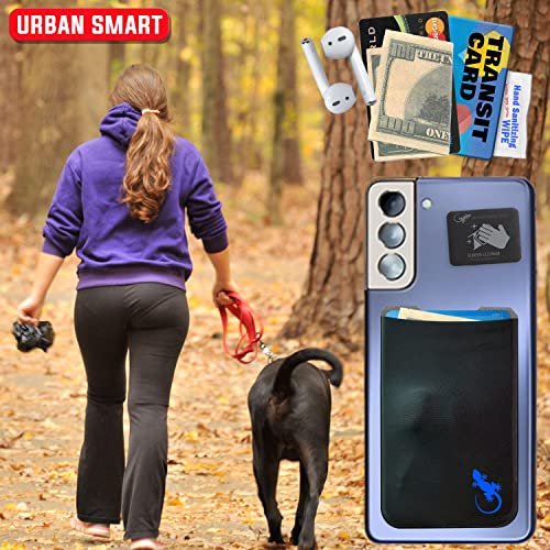 Phone Wallet - Adhesive Card Holder - Cell Phone Pouch - Stick on Lycra Pocket by Gecko - Carry Credit Cards and Cash - color: BLUE GECKO