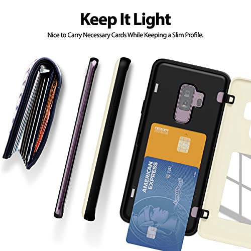 GOOSPERY Magnetic Door Bumper Compatible with Galaxy S9 Plus, Card Holder Wallet Case Easy Magnet Auto Closing Protective Dual Layer Sturdy Phone Back Cover - Navy - color: White, size: Galaxy S9 Plus