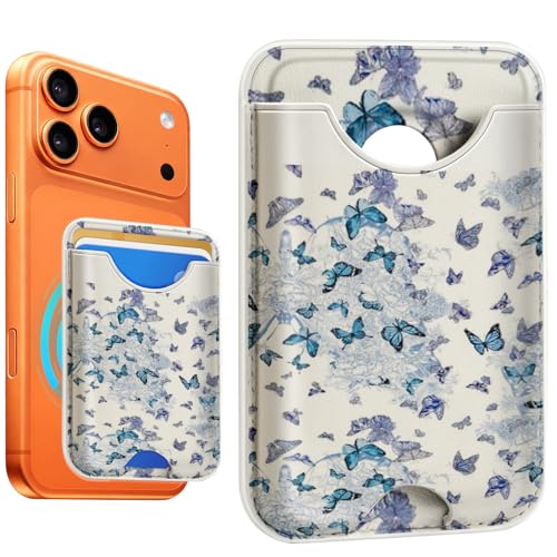Compatible with Magsafe Wallet Magnetic Card Holder - Blue Butterfly Phone Wallets for Women Teen Girls Cute for iPhone 17/16/15/14/13/12 Series Slim for Apple Mag RFID Magnet,Fit 3 Cards - color: Blue Butterfly