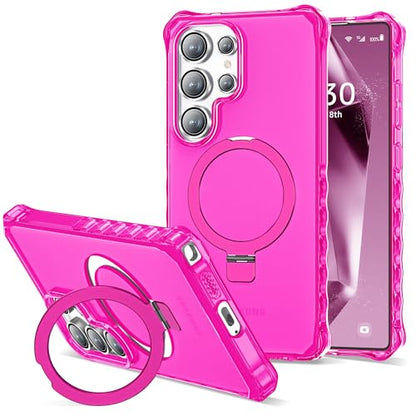 Compatible with Samsung Galaxy S25 Ultra Case 6.9'' Cute Wavy Frame with Magnetic Stand [Compatible with Mag-Safe] Military-Grade Translucent Phone Case for Women Girl, Hot Pink - color: Hot Pink, size: Samsung Galaxy S25 Ultra