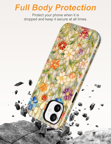Magnetic Flower Phone Case for iPhone 17 Pro, Vibrant Flowers | Compatible with MagSafe, Cute Stained Glass Floral Aesthetic, TPU and PC Shockproof Protective Phone Cover for Women Girls - color: Staind Glass Vibrant Flowers