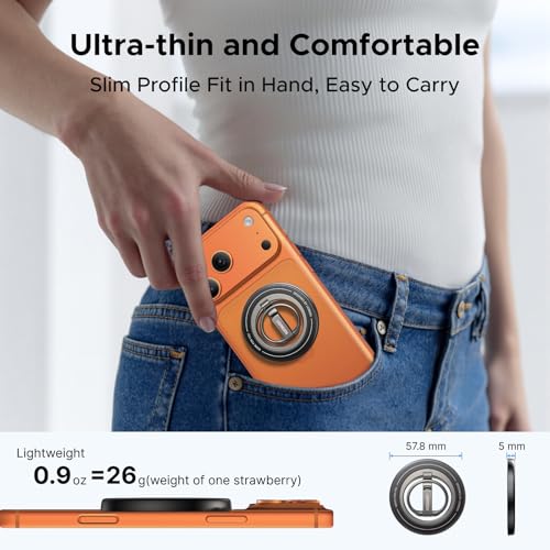 UGREEN Magnetic Phone Grip Ring Holder for MagSafe - 360°Rotating Phone Grip Stand, Dual-Sided Magnetic Cell Phone Finger Ring Kickstand Compatible with iPhone 17/16/15/14/13/12 Pro Max Air