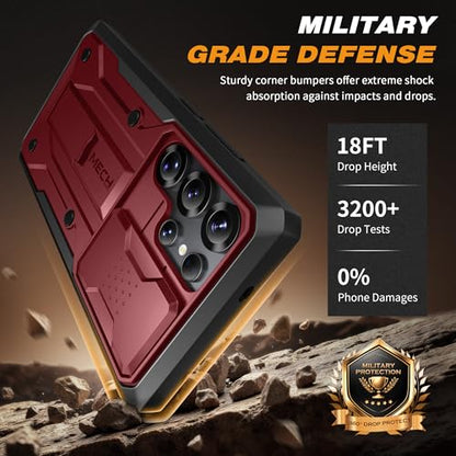 TONGATE for Samsung Galaxy S24 Ultra Case, 2 Front Frames & Stand, Maroon | Built-in Slide Camera Cover & Screen Protector, Military Grade Shockproof S24 Ultra Phone Case with Kickstand & Belt-Clip - color: Maroon