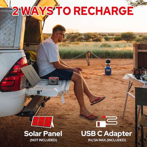 Portable Power Station 120W Outdoor Power Bank Generator with USB C Outlet - color: Grey Red