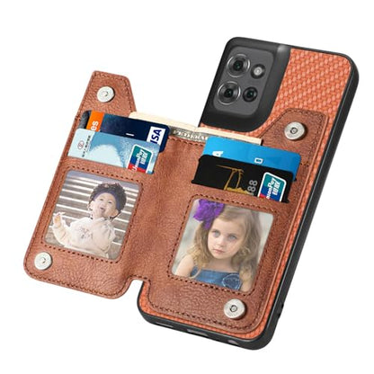 for Motorola Moto G Power 2026 Wallet Case with Card Holder, Slim | Shockproof Protective Phone Cases for Women, Carbon Fiber Pattern Design, Built-in 4 Credit Card Slots and 1 Zipper Pocket - color: Brown