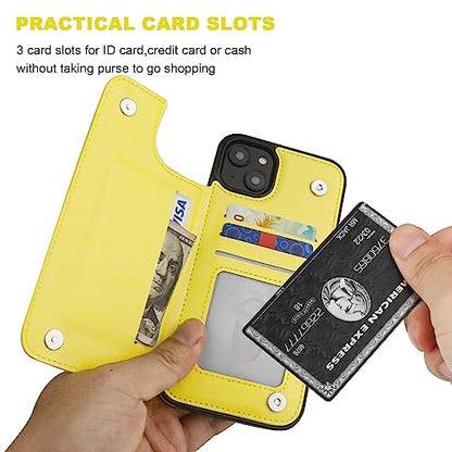 ONETOP for iPhone 14 Plus Wallet Case with Credit Card Holder,Yellow | Kickstand,ID/Cash Holder,Case Wallet with Card Slots,Double Magnetic Clasp,Durable PU Leather Shockproof Cover for Women Men - color: Yellow