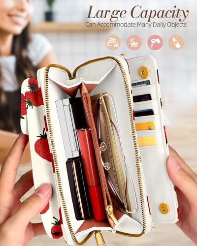 Leather Cell Phone Purse Crossbody Bag for Women | Adjustable Shoulder Strap, Card Slots, Secure Wallet Interior, Cute Pattern Styles, Small Carry for Travel and Daily Use - color: Strawberry
