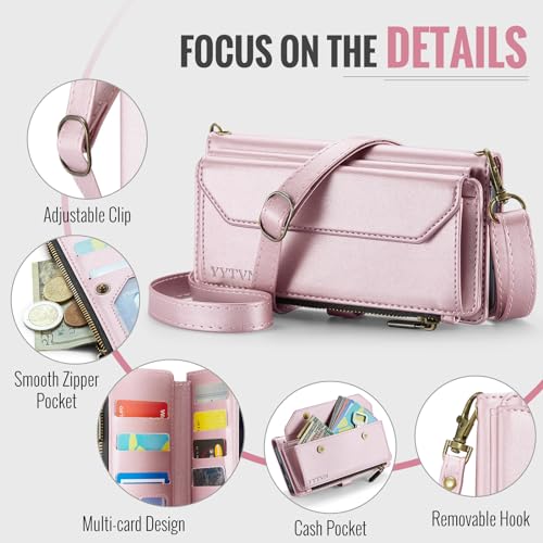 for Samsung Galaxy S23 Wallet Case with Card Holder, Rose Gold | RFID Blocking Slots, Crossbody Lanyard, Wrist Strap, Zipper Pocket Purse Handbag, Magnetic Closure - color: Rose Gold, size: Galxay S23