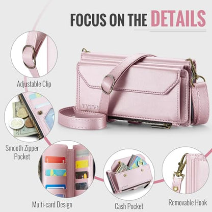 for Samsung Galaxy S23 Wallet Case with Card Holder, Rose Gold | RFID Blocking Slots, Crossbody Lanyard, Wrist Strap, Zipper Pocket Purse Handbag, Magnetic Closure - color: Rose Gold, size: Galxay S23