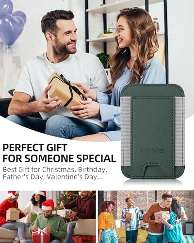HiWe for MagSafe Wallet, 7 Cards Holder for Phone Case, RFID Blocking - color: Green Wallet - Grey Band