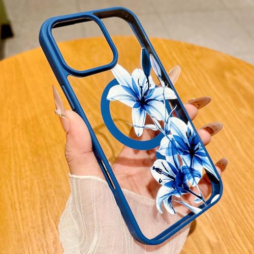 Magnetic for iPhone 11 Pro Case [Compatible with MagSafe] Cute Lily Flower Pattern Design for Summer Hawaiian, Clear Shockproof Protective Case for Girls Women-Blue - color: Blue, size: iPhone 11 Pro