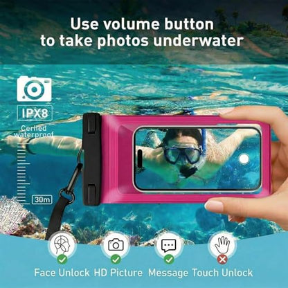 Waterproof Phone Pouch for iPhone 17 16 15 Pro Max IPX8 Black+Rose | Card Pocket, Lightweight, Large Cellphone Dry Bag, IPX8 Rated, Beach Essential, Cruise Ship, 2 Pack, 8.3 inch - color: B2-Black+Rose Red- 2 pack