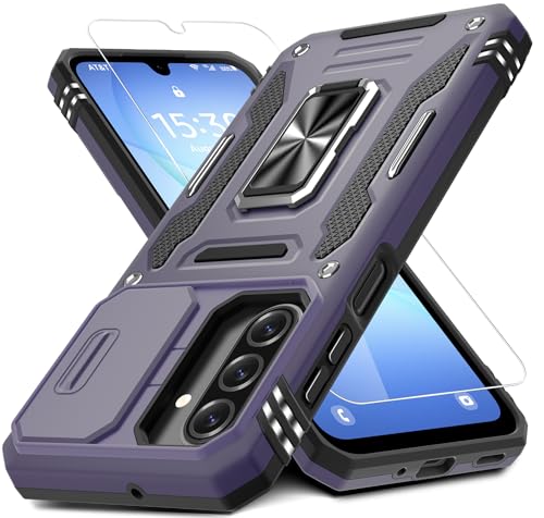 DEERLAMN Case for Samsung Galaxy A17 5G with Slide Camera Cover+Screen Protector (1 Pack), Rotated Ring Kickstand Military Grade Shockproof Protective Cover-Deep Purple - color: Deep Purple, size: A17/A26 5G-6.7 Inch