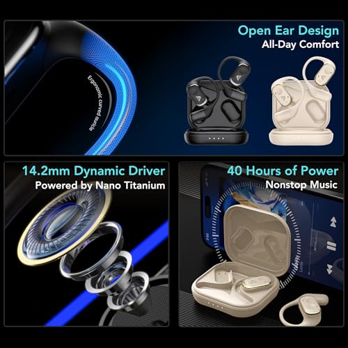 Joy Open-Ear Headphones, Wireless Bluetooth 5.4 Earhook Earbuds - color: Black