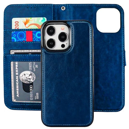 Bocasal Detachable Wallet Case Card Holder for iPhone 15 Pro Max Blue | RFID Blocking Kickstand Card Slots Holder PU Leather Magnetic Shockproof Wrist Strap Removable Flip Protective Cover 6.7 inch - color: Blue