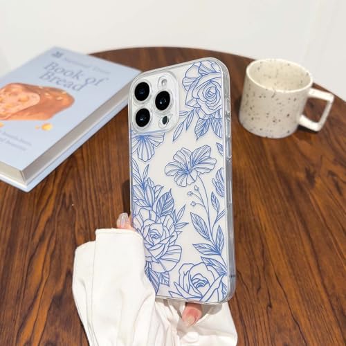 NITITOP Compatible for iPhone 17 Case Cute Clear Floral Flower - Blue | for Girls Women , Girly , Aesthetic , Soft TPU , Full Camera Lens , Protective , Shockproof Phone Cover - color: Blue