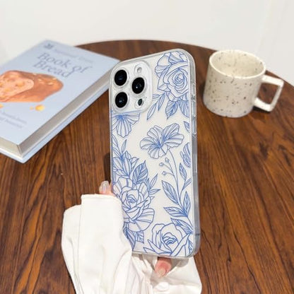NITITOP Compatible for iPhone 17 Case Cute Clear Floral Flower - Blue | for Girls Women , Girly , Aesthetic , Soft TPU , Full Camera Lens , Protective , Shockproof Phone Cover - color: Blue