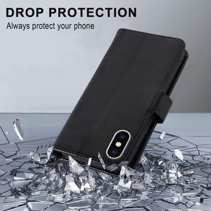 MONASAY Wallet Case for iPhone X/Xs with 3 Card Holders - Black | Kickstand,RFID Blocking,6.6 feet of shock absorption,PU Leather,Strong Magnetic Closure,Fits 5.8 inch ONLY,screen Protector - color: Black