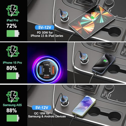 USB C Car Charger 3 Pack, 4-Port 65W Dual USB-C & USB A Car Phone Charger - color: Black, size: 3-Pack