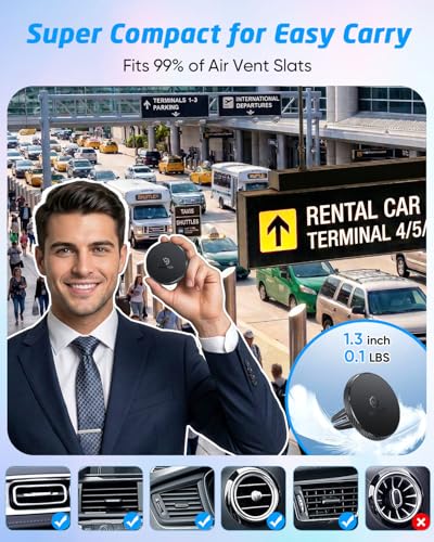 Magnetic Phone Holder for Car [2 Pack], Universal Air Vent Magnetic Phone Mount, Compatible with MagSafe Phones Using Adapter Ring or Plate, Includes 2 Metal Plates
