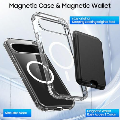 Magnetic for Google Pixel 10 Pro XL Wallet Case with Card Holder﻿ | Compatible with MagSafe, Shockproof Phone Cover with Detachable RFID Blocking Card Slot, Clear & Black - color: Clear with Black, size: Pixel 10 Pro XL