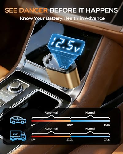 4 in 1 Retractable Car Charger, USB C Fast Charging Adapter, Gold - color: Gold