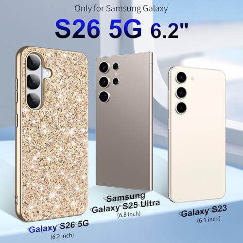 Galaxy S26 Glitter Case for Samsung Galaxy S26 5G Phone Case for Women Girls, Slim Ultra Thin Matte Back Shockproof Full Body Protective Cover for Samsung S26 5G, Crystal Bling Case, 2026 (Gold) - color: Gold