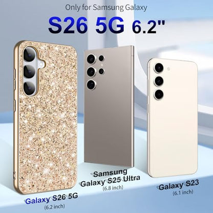Galaxy S26 Glitter Case for Samsung Galaxy S26 5G Phone Case for Women Girls, Slim Ultra Thin Matte Back Shockproof Full Body Protective Cover for Samsung S26 5G, Crystal Bling Case, 2026 (Gold) - color: Gold
