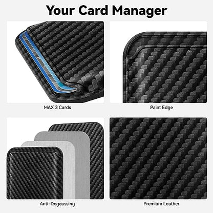 Magnetic Wallet Cell Phone Card Holder for Phone Case with Mag-Safe | Stronger Magnetic RFID Leather Phone Wallet Stick on Series of iPhone 17/16/15/14/13/12 and Pro/Promax, CFBlack - color: Carbon Fiber Black, size: 1 Pack