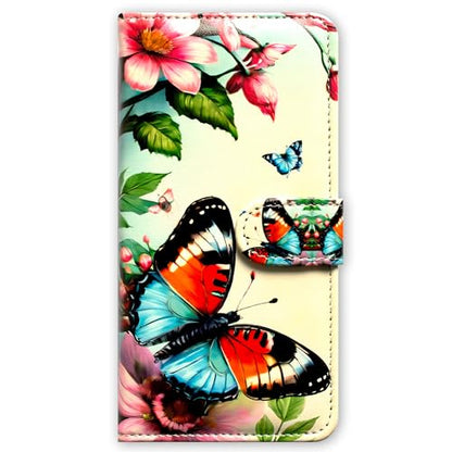 RFID Safe Case for iPhone 15 Pro Max,RFID Blocking,Red Blue Butterfly Flower Leather Flip Phone Case Wallet Cover with Card Slot Holder Kickstand for iPhone 15 Pro Max - color: Red Blue Butterfly Flower