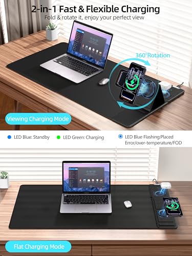 Mouse Pad with Magnetic Wireless Charger & Adjustable Phone Stand - color: Black-Magnetic Stand-31.5"x15.8"-Right