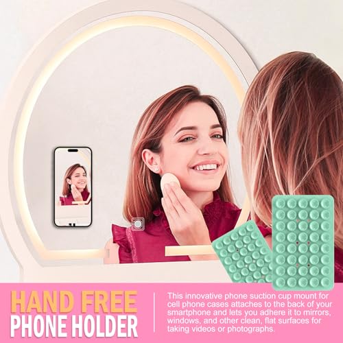 Double Sided Silicone Suction Phone Holder Mount, Silicon Accessory for iPhone and Android, Hands-Free Mirror Shower Phone Holder, TikTok Videos and Selfies (Green+Turquoise) - color: Green+Turquoise