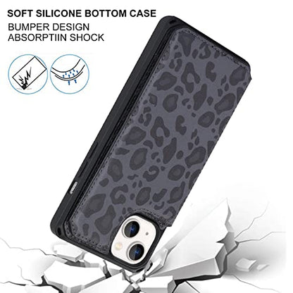 Cavor for iPhone 14 Wallet Case with Card Holder for Women Men, Black - color: E-Black