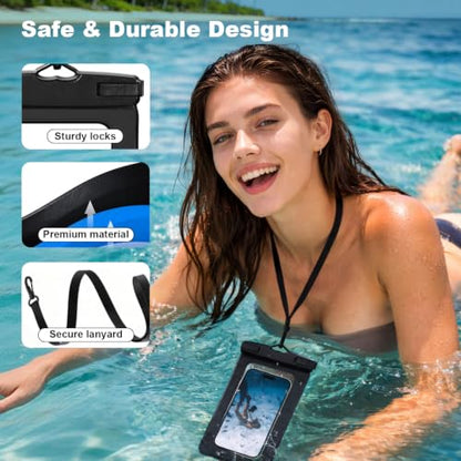 HEYSONG Waterproof Phone Pouch with Touch Screen, Secure Phone Protector for Beach, Kayaking & Water Activities, Fits Large Phones