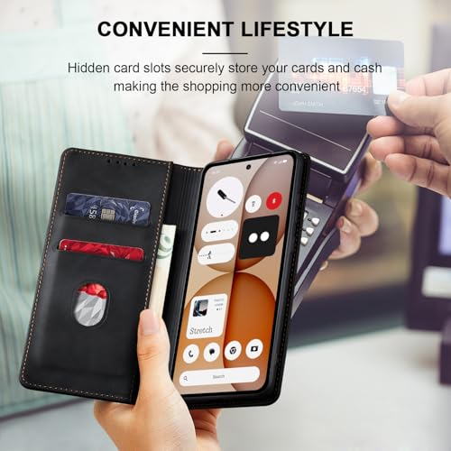 Jasonyu Flip Wallet Case for Nothing Phone 4a 5G,Black | PU Leather Magnetic Folio Cover,with Card Holder,Kickstand,TPU Shockproof,Durable,Protective Phone Case - color: Black, size: Nothing Phone 4a
